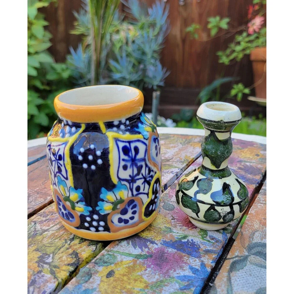 Hand-Painted Talavera Mexican Pottery Vases - Set of 2 Smalls